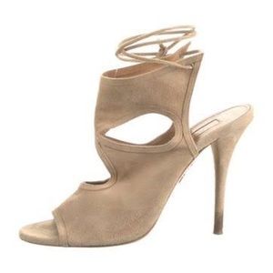 AQUAZZURA tan suede lace up heels